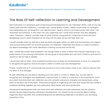 The Role Of Self-reflection In Learning And Development