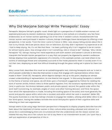 Why Did Marjane Satrapi Write ‘Persepolis’: Essay