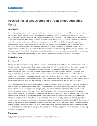 Possibilities of Occurrence of Stroop Effect: Analytical Essay