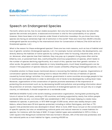 Speech on Endangered Species