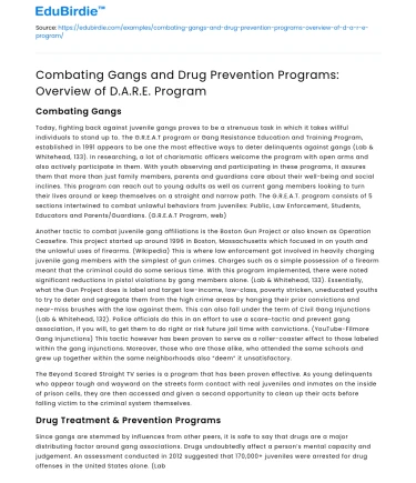 Combating Gangs and Drug Prevention Programs: Overview of D.A.R.E. Program
