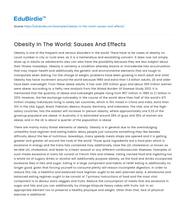 Obesity In The World: Sauses And Effects