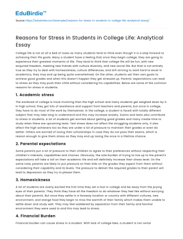 Reasons for Stress in Students in College Life: Analytical Essay