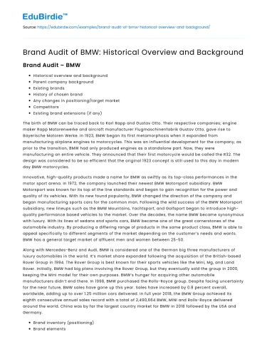 Brand Audit of BMW: Historical Overview and Background