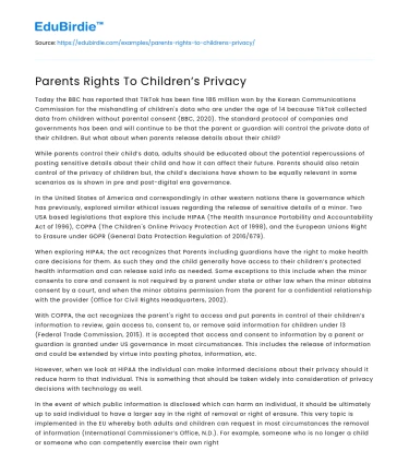 Parents Rights To Children’s Privacy