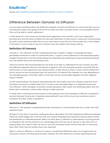 Difference Between Osmosis Vs Diffusion