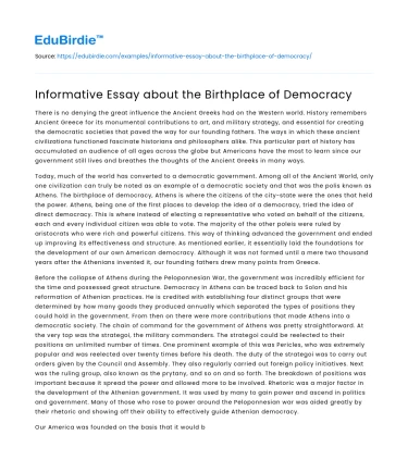 Informative Essay about the Birthplace of Democracy