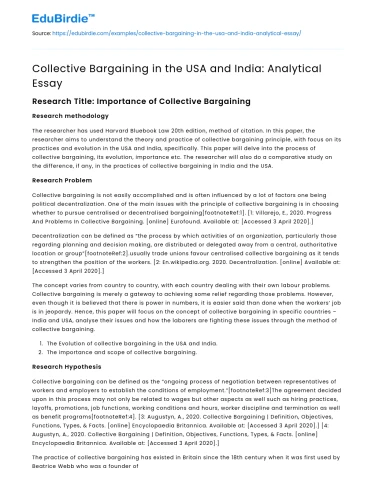 Collective Bargaining in the USA and India: Analytical Essay