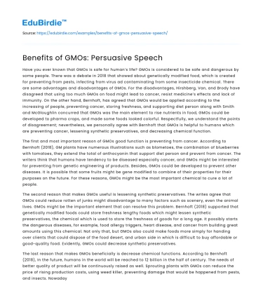 Benefits of GMOs: Persuasive Speech
