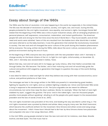 Essay about Songs of the 1960s