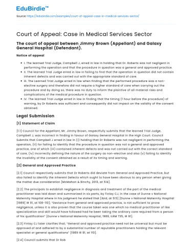 Court of Appeal: Case in Medical Services Sector