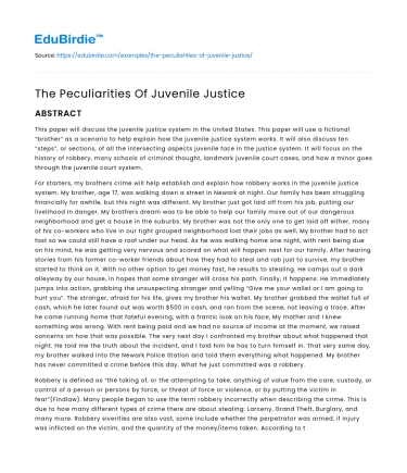 The Peculiarities Of Juvenile Justice