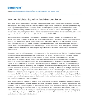 Women Rights: Equality And Gender Roles