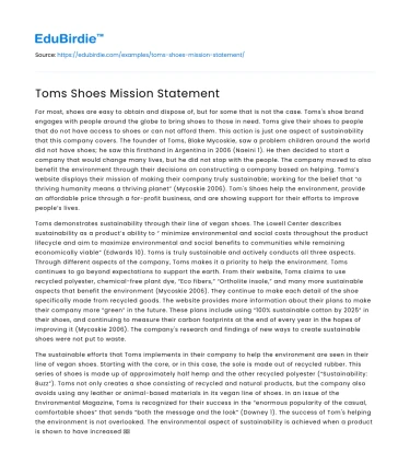 Toms Shoes Mission Statement