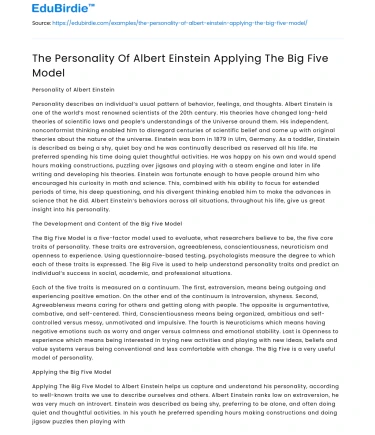 The Personality Of Albert Einstein Applying The Big Five Model