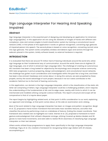 Sign Language Interpreter For Hearing And Speaking Impaired