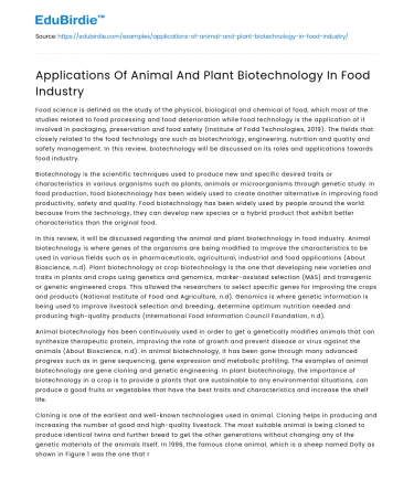 Applications Of Animal And Plant Biotechnology In Food Industry
