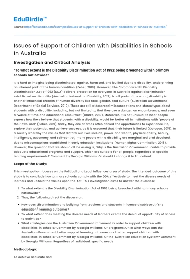 Issues of Support of Children with Disabilities in Schools in Australia