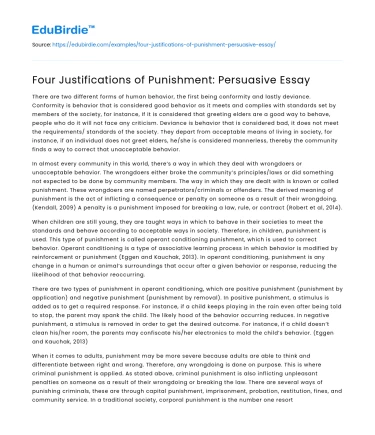Four Justifications of Punishment: Persuasive Essay