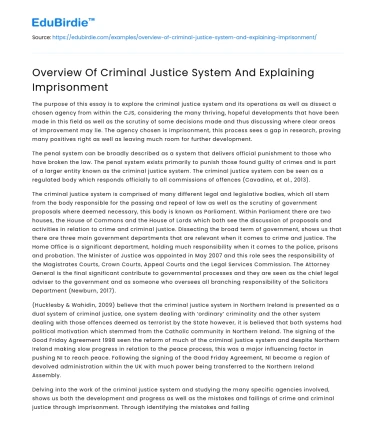 Overview Of Criminal Justice System And Explaining Imprisonment