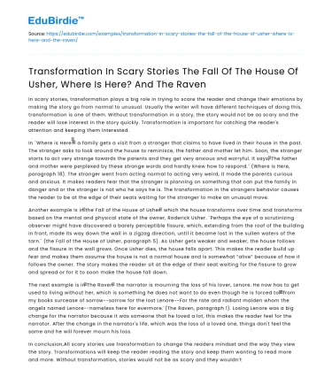 Transformation in ‘The Fall of the House of Usher’ and ‘The Raven’