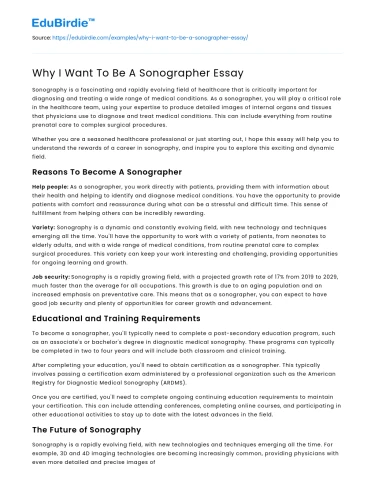 Why I Want To Be A Sonographer Essay