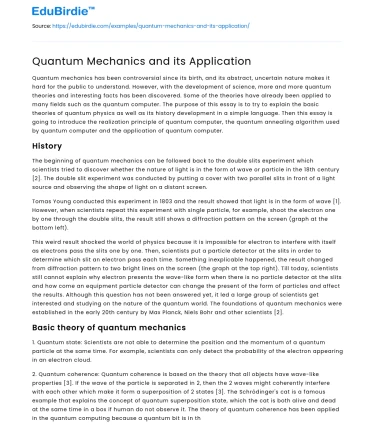 Quantum Mechanics and its Application