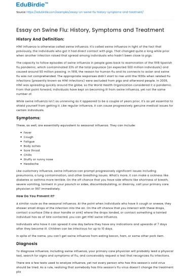 Essay on Swine Flu: History, Symptoms and Treatment
