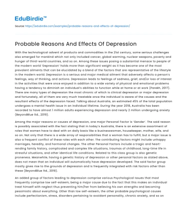 Probable Reasons And Effects Of Depression