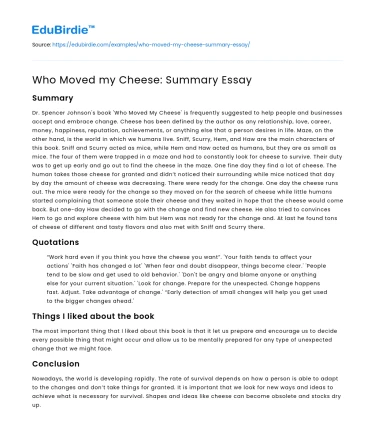 Who Moved my Cheese: Summary Essay