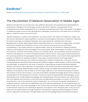 The Peculiarities Of Medical Observation In Middle Ages