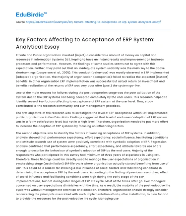 Key Factors Affecting to Acceptance of ERP System: Analytical Essay