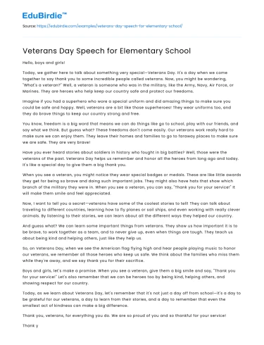 Veterans Day Speech for Elementary School