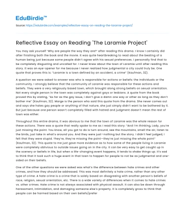 Reflective Essay on Reading ‘The Laramie Project’