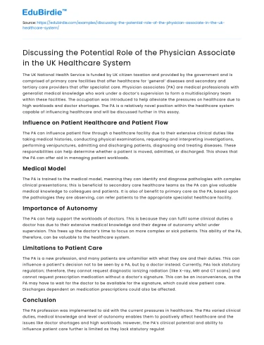 Role of Physician Associate in UK Healthcare System