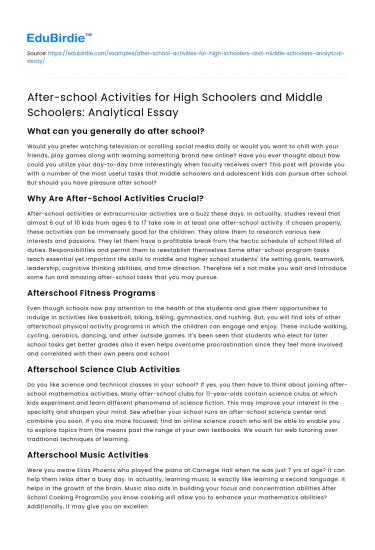 After-school Activities for High/Middle Schoolers