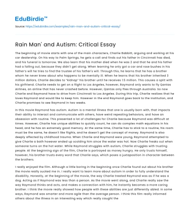 Rain Man and the Representation of Autism