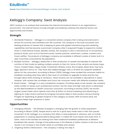 Kellogg’s Company: Swot Analysis