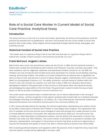 Social Care Worker’s Role in Current Practice