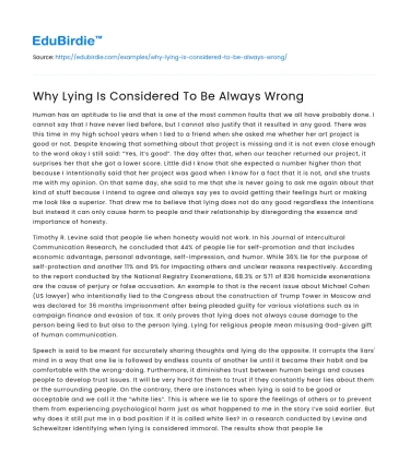 Why Lying Is Considered To Be Always Wrong