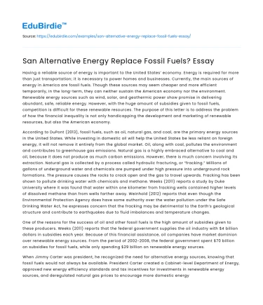 San Alternative Energy Replace Fossil Fuels? Essay