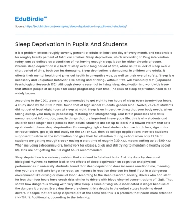 Sleep Deprivation In Pupils And Students