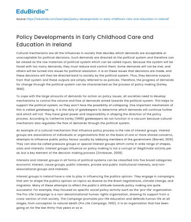 Policy Developments in Early Childhood Care and Education in Ireland