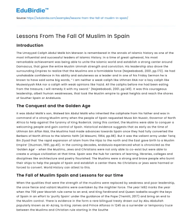 Lessons From The Fall Of Muslim In Spain