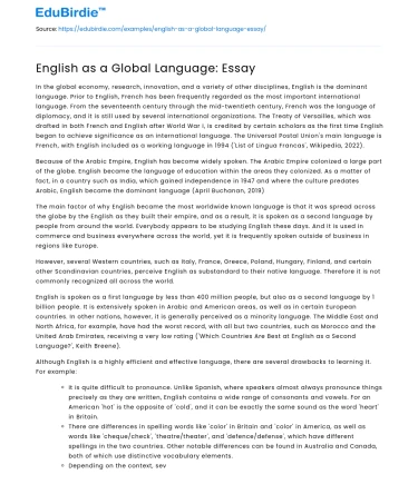 English as a Global Language: Essay