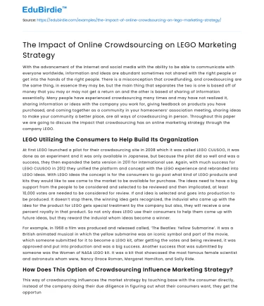 The Impact of Online Crowdsourcing on LEGO Marketing Strategy
