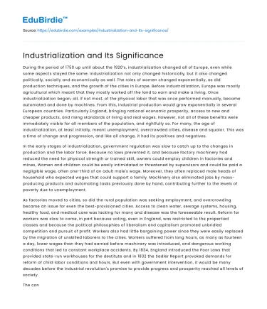 Industrialization and Its Significance