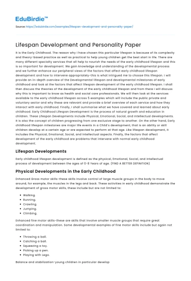 Lifespan Development: Interplay with Personality