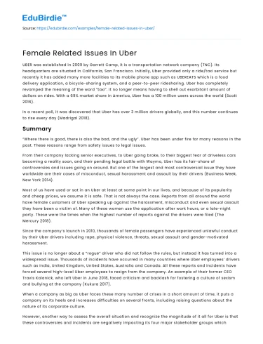 Female Related Issues In Uber