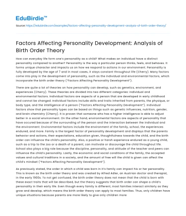 Factors Affecting Personality Development: Analysis of Birth Order Theory